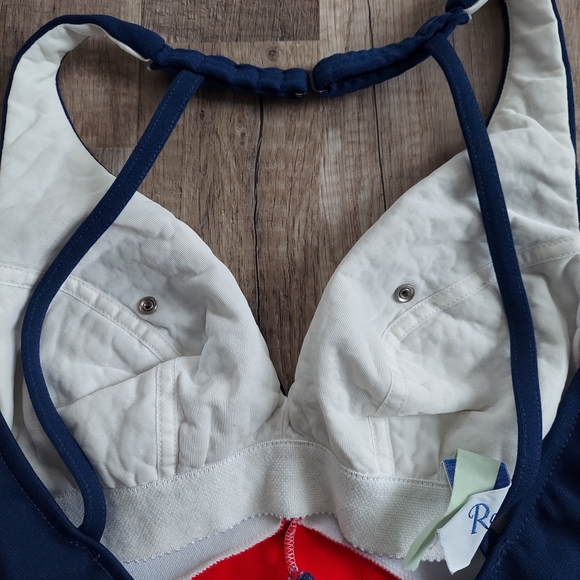 Vintage Robby Len Fashions Swimsuit 60s One Piece Modesty Panel Red White - Picture 6 of 16